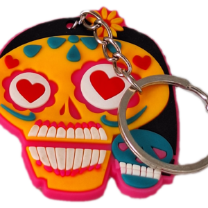 Yellow & Pink Skull Keyring